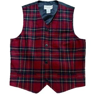 Vintage Eddie Bauer Women S Red Wool‎ Tartan Plaid Button Vest Waistcoat Lined